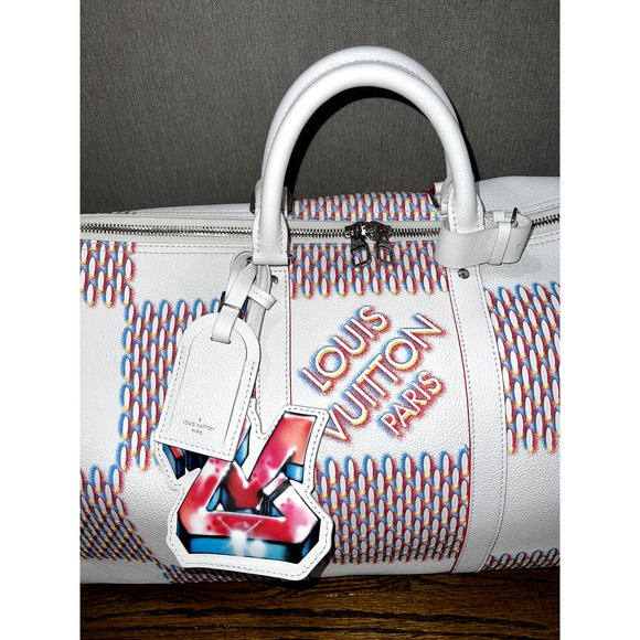 Louis Vuitton Keepall Bandouliere 50 Damier Spray White Logo Weekend Travel Bag - Picture 4 of 12